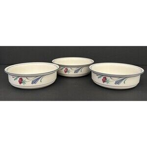 Vtg Lenox Chinastone Poppies on Blue Soup Cereal Salad Stacking Bowl Lot of 3